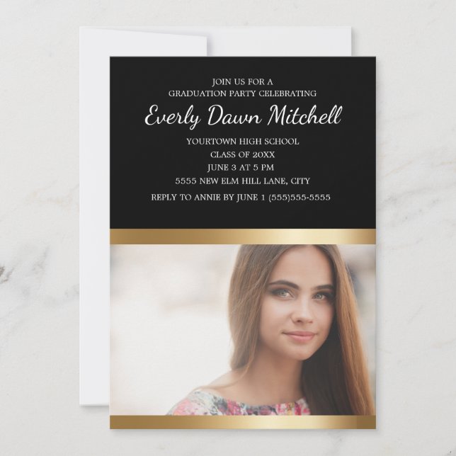 Reserve A Data Festa de formatura Dourada de faixa branca preta (Frente)