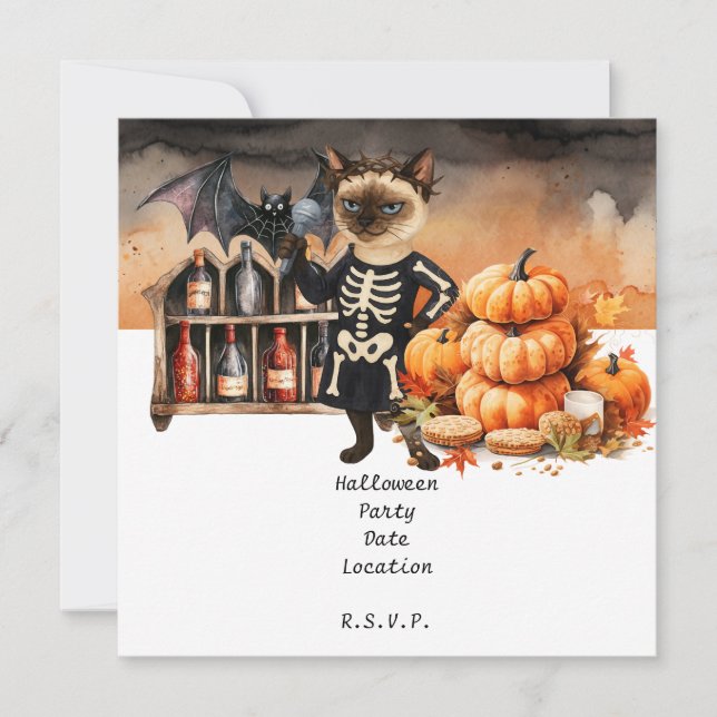 Reserve A Data Festa de Halloween com Gatos e Bolos (Frente)