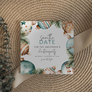 Reserve A Data Festa de Ornamento de Árvores de Natal Teal e Dour