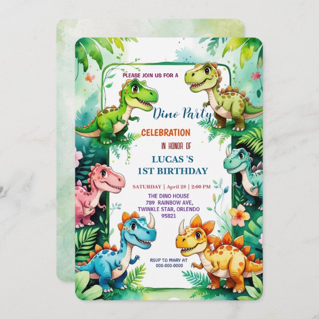 Reserve A Data Festa de primeiro aniversario dos dinossauros de f (Frente/Verso)