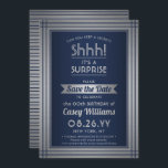 Reserve A Data Festa de Surpresa de Aniversário! Marinho Elegante<br><div class="desc">Você pode guardar um segredo? Convide a família e os amigos para uma elegante e excitante celebração de aniversário surpresa com marinho azul e folha de prata falsa personalizada para salvar os convites de festas de data. Toda a redação desta modelo é simples de personalizar, incluindo a mensagem que diz...</div>