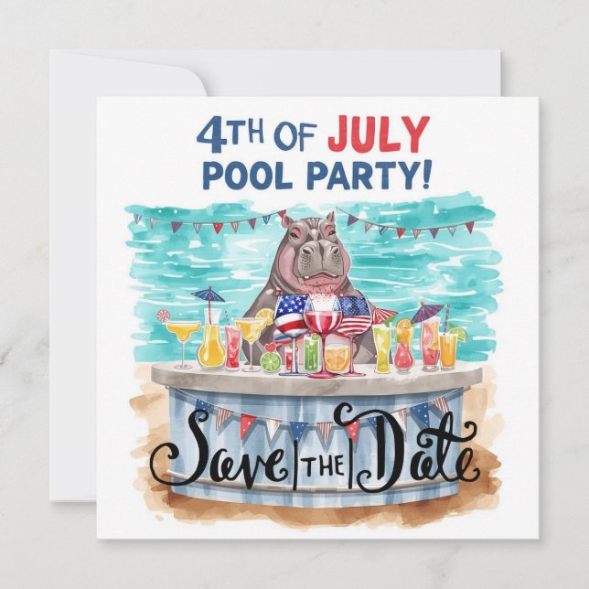 Reserve A Data Festa na Piscina de 4 de Julho com Hipopótamo (Frente)