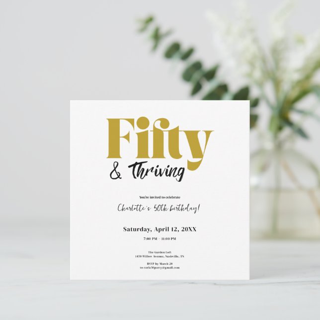 Reserve A Data Fifty & Thriving 50th Birthday Invitation (Em pé/Frente)