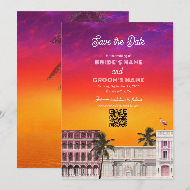 Reserve A Data Fila de Arco-Íris da Praia de Miami Casamento de P (Frente/Verso)