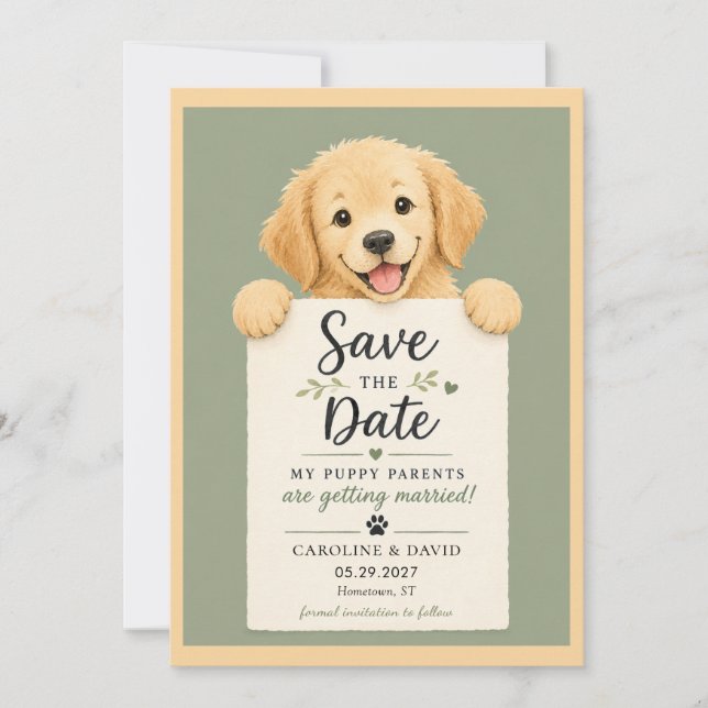 Reserve A Data Filhote de Retriever Dourado Casamento Fofo (Frente)