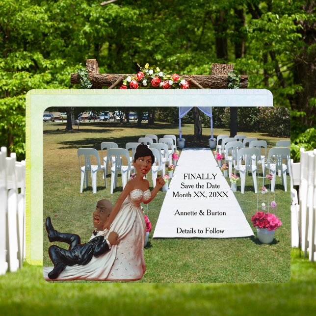 Reserve A Data Finalmente Casamento Divertido Casal Preto (Finally Save the Date Fun African American Couple)