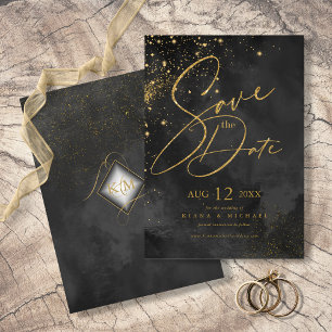 Reserve A Data Fine Lines Dourado Abstrato Wedding Black ID867