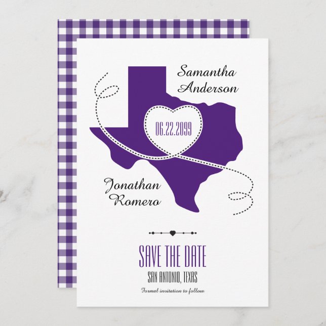 Reserve A Data Fita de Curling do Texas Roxo Salve a Data (Frente/Verso)