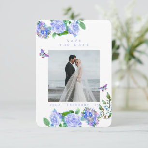 Reserve A Data Fita de Rosa Azul Monograma Foto Casamento