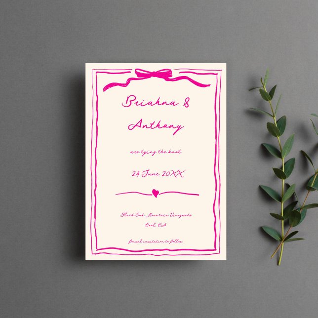 Reserve A Data Fita rosa-escribble desenhada à mão (Hand drawn quirky scribble retro pink ribbon save the date template invitation digital download)