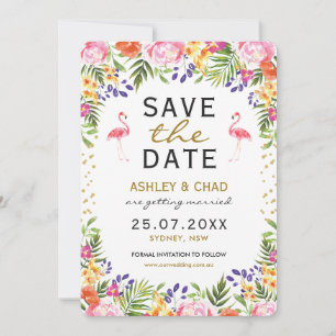 Reserve A Data Flamingo Floral Tropical Casamento Salve A Data