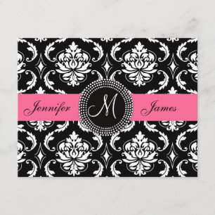 Reserve A Data Flamingo Pink Black Damask Monograma Salvar Data