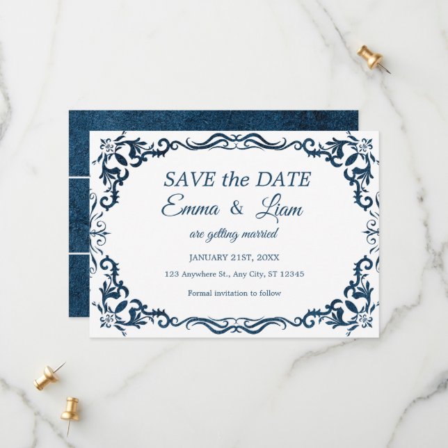 Reserve A Data Flat Save The Date Card (Frente/Verso In Situ)