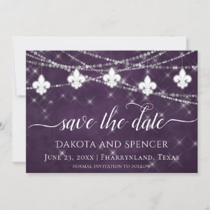 Reserve A Data Fleur de Lis Eggplant Purple Lights   Casamento es