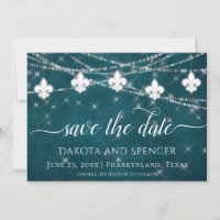 Fleur de Lis Teal Lights | Casamento Moody Dark