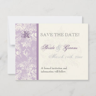 Reserve A Data Fleur di Lys Damask - Lilac Save the Date Card