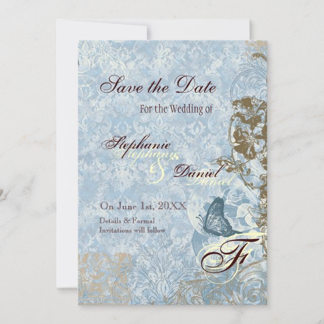 Reserve A Data Fleur di Lys Damask - Salve o aviso de data (Frente)