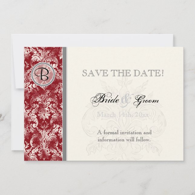 Reserve A Data Fleur di Lys Damask - Wine Save the Date Card (Frente)