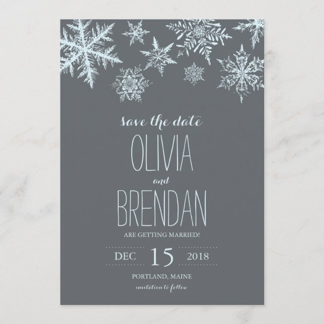 Reserve A Data Flocos de Neve de Geada Invernal | Salve a Data (Frente)