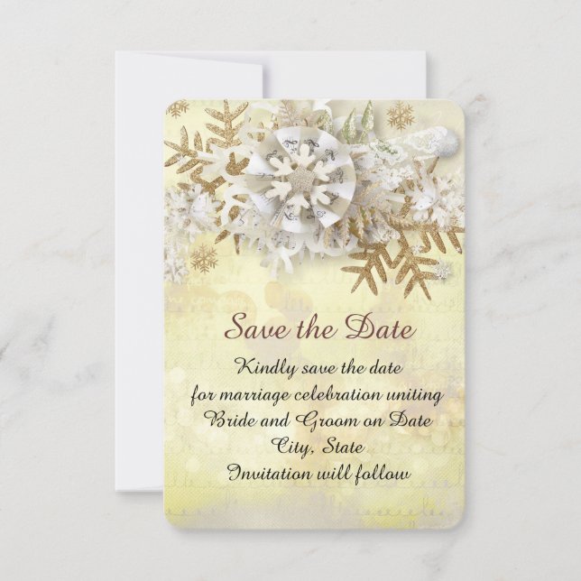 Reserve A Data Flocos de neve Dourados Elegantes de Natal Salve a (Frente)