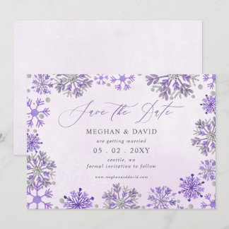 Reserve A Data Flocos de Neve Prata Roxo Natal Inverno Casamento