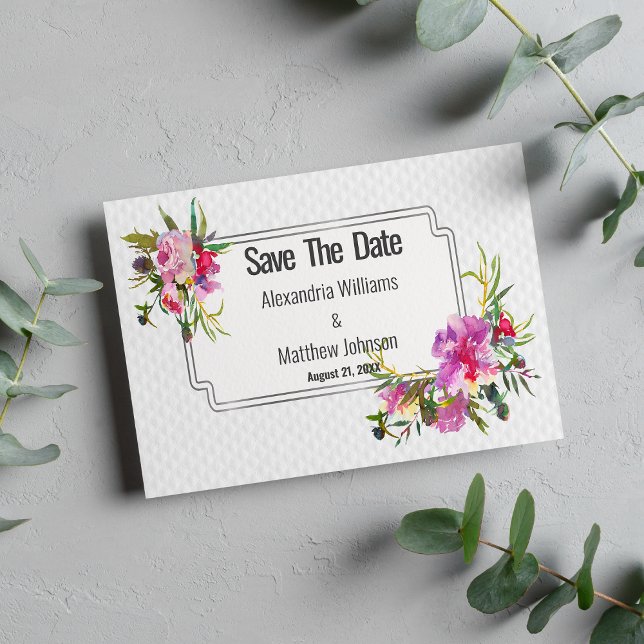 Reserve A Data Flor branco-violeta-rosa-verão Salvar a Data (Summer pink violet white floral Save The Date )