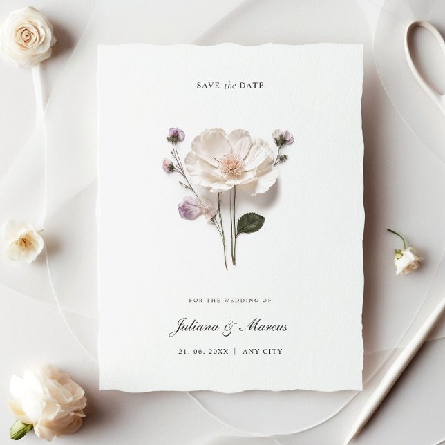 Reserve A Data Flor Chic Prensada Branca Elegante (Criador carregado)