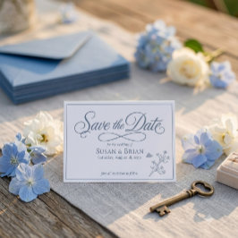 Reserve A Data Flor de Campo Azul Empoeirado Elegante Script Salv