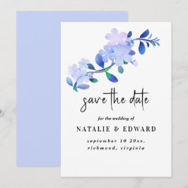 Reserve A Data flor de folhas em estilo aquarela azul empoeirado 