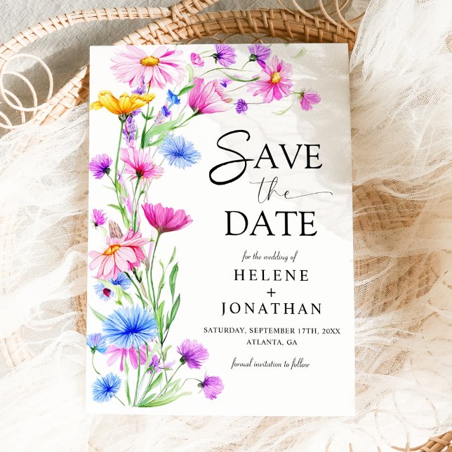 Reserve A Data Flor Selvagem Rústico Boho Aquarela Elegante Casam (Wildflower Rustic Boho Watercolor Elegant Wedding Save The Date)