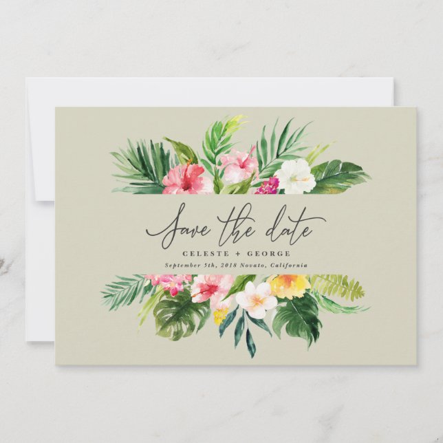 Reserve A Data Flor tropical aquarela salvar a data (Frente)