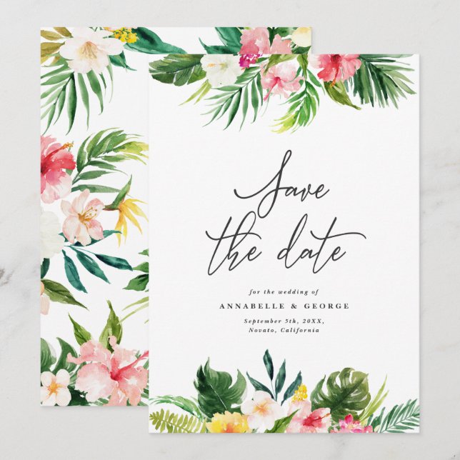 Reserve A Data Flor tropical aquarela salvar a data (Frente/Verso)