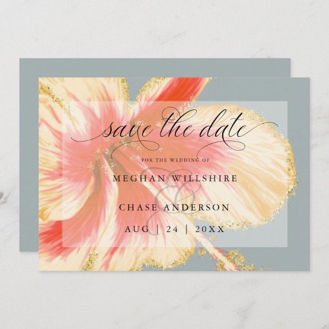 Reserve A Data Flor Tropical Vermelha e Amarela Aquarela Sav (Frente/Verso)