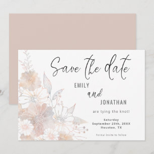 Reserve A Data Florais Blush Peach Cinza Casamento Salve A Data