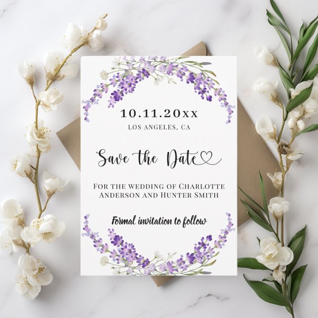 Reserve A Data Florais de lavanda para casamento save the date (Criador carregado)
