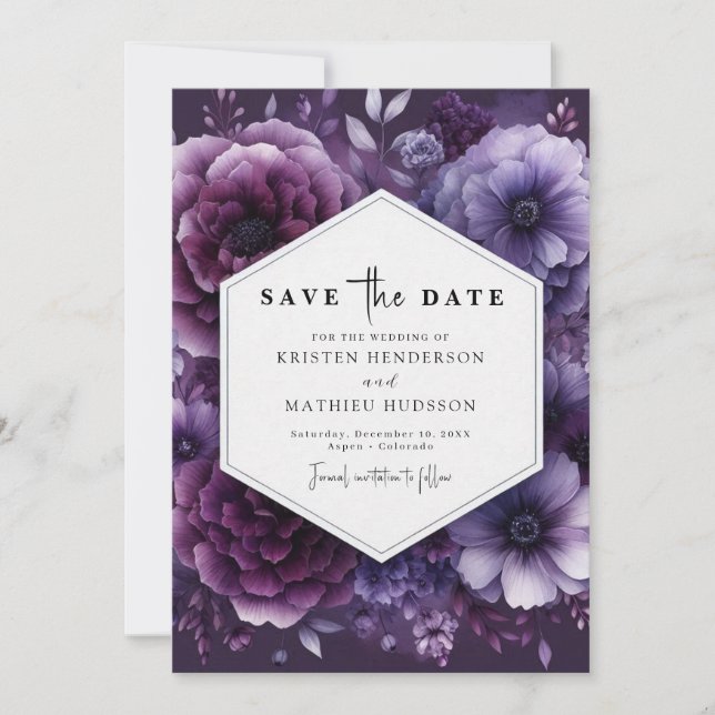 Reserve A Data Florais Purple Floral Imprimíveis (Frente)