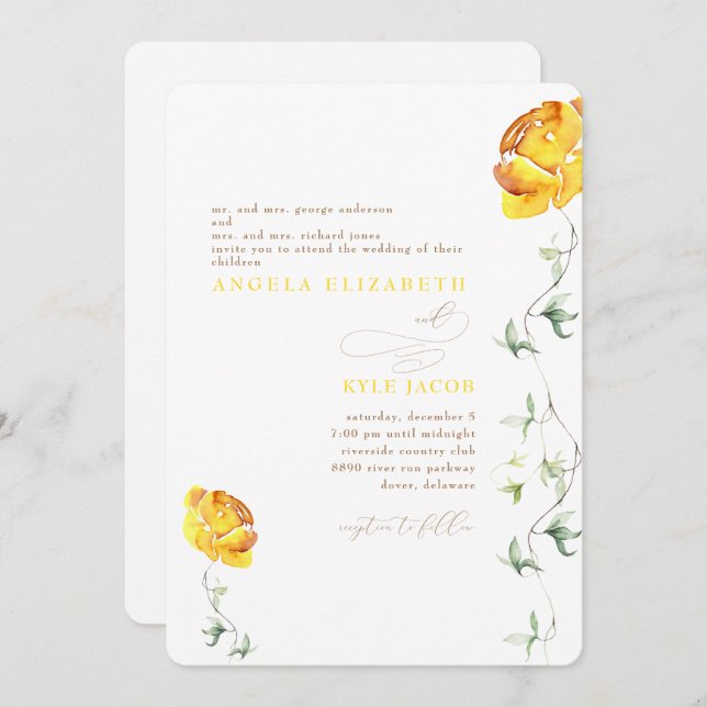Reserve A Data Floral Amarelo O Casamento Arredondado dos Dois (Frente/Verso)