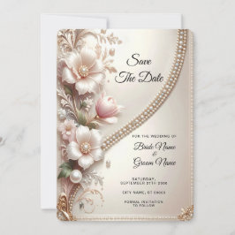 Reserve A Data Floral and Pearl Embellishments Save The Date
