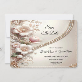 Reserve A Data Floral and Pearl Embellishments Save The Date