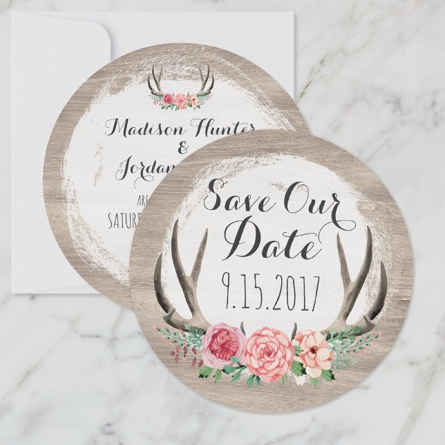 Reserve A Data Floral Antlers Rustic Wedding | Salvar a data (Criador carregado)