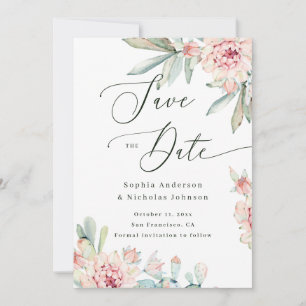 Reserve A Data Floral Aquarela Bege Casamento Elegante em Letra