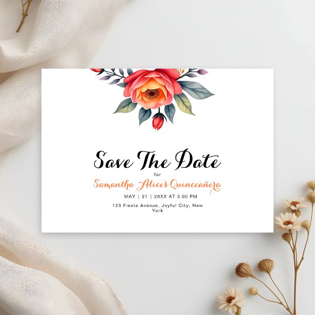 Reserve A Data Floral Aquarela Moderna para Quinceanera de 15 ano (Criador carregado)