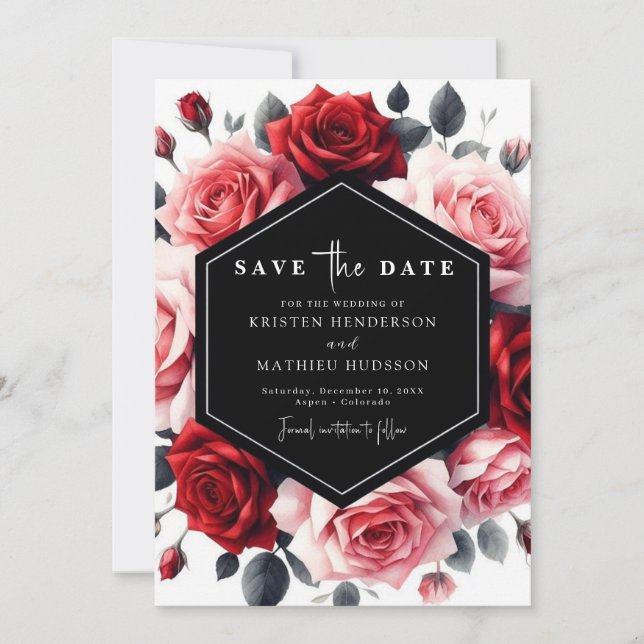 Reserve A Data Floral Boho Crimson Red Wedding (Frente)