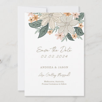 Reserve A Data Floral Boho, linha de flores desenhadas à mão para