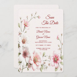 Reserve A Data Floral Branco Cor-De-Rosa Elegante Salvar A Data
