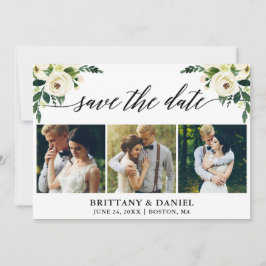 Reserve A Data Floral Branco Verde da Caligrafia Moderna 3 Foto