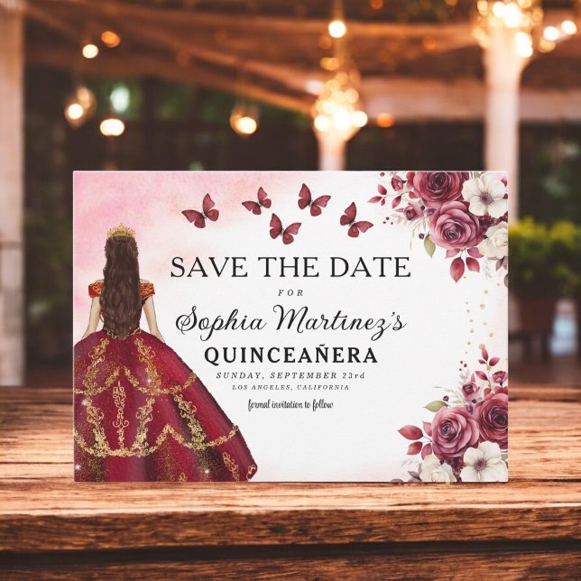 Reserve A Data Floral Burgundy Salve a Data Aniversário Quinceane (Criador carregado)