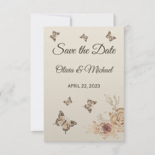 Reserve A Data Floral Café Creme elegante Boho Salvar a Data