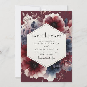 Reserve A Data Floral Calliografia Burgundy Casamento