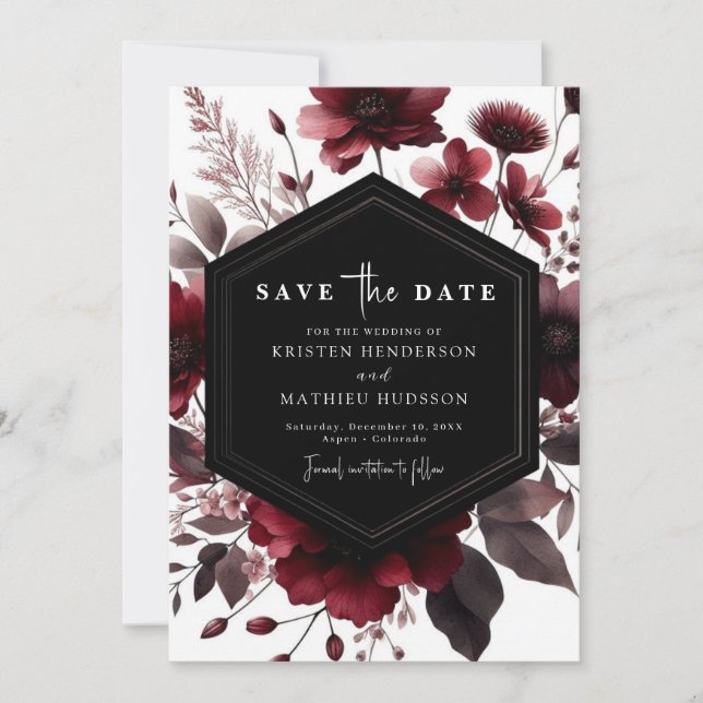 Reserve A Data Floral Chic Burgundy Wedding (Frente)